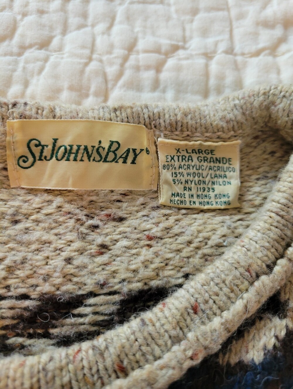 Vintage St. John’s Bay Fair Isle Knit Sweater Beige Earth Tone cabin Crewneck XL - Picture 4 of 9